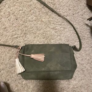 Elegant Olive Green Crossbody Bag with Tassels